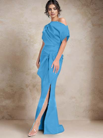 One-Shoulder Mermaid/Trumpet Mother of the Bride Gown with Side Split