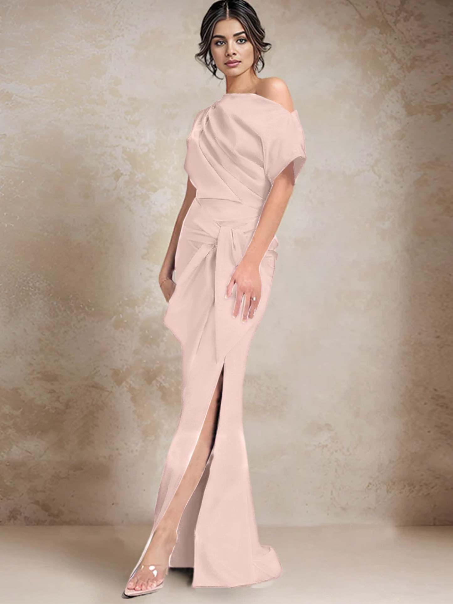 One-Shoulder Mermaid/Trumpet Mother of the Bride Gown with Side Split