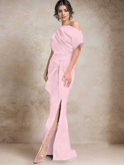 One-Shoulder Mermaid/Trumpet Mother of the Bride Gown with Side Split