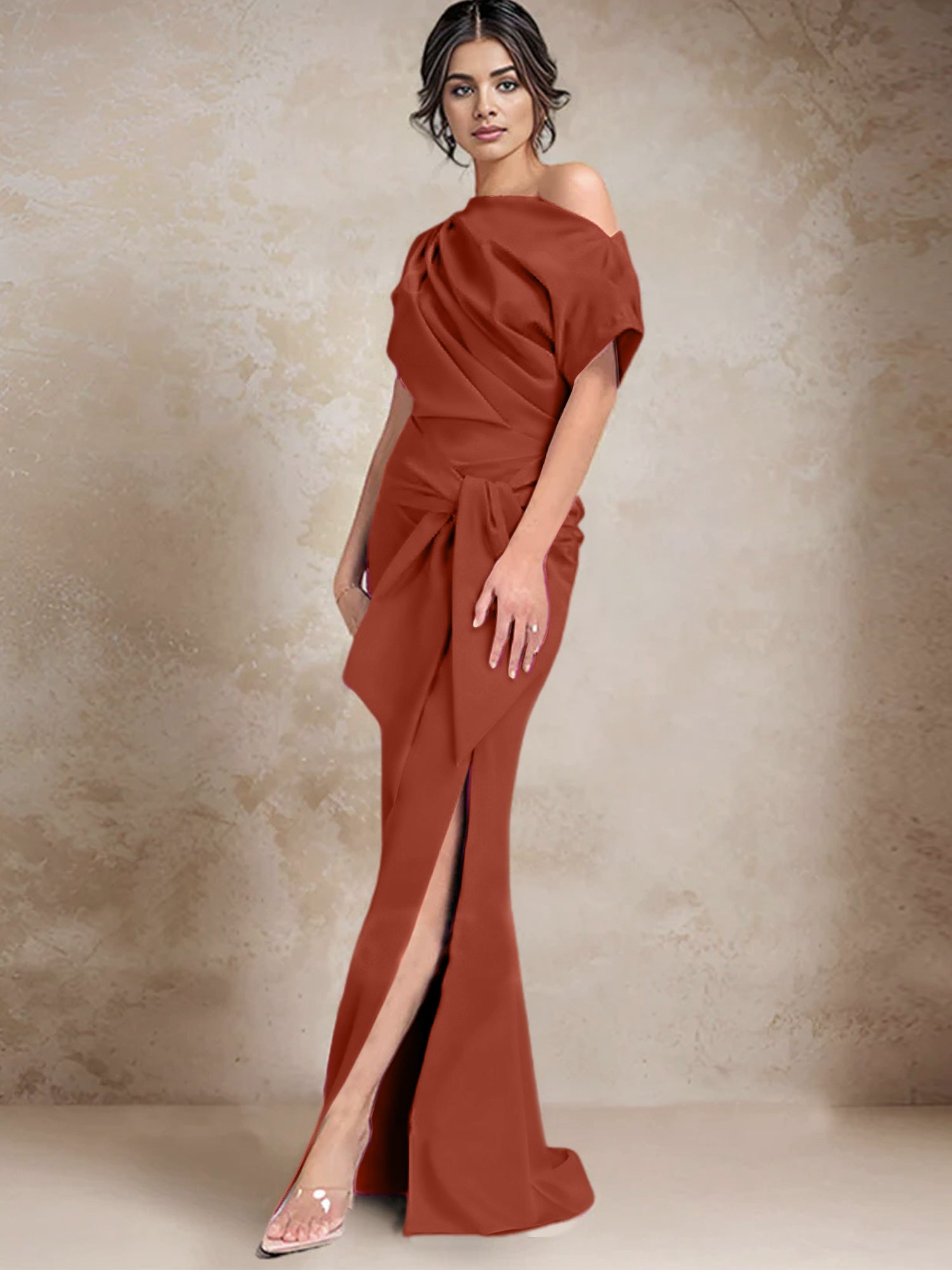 One-Shoulder Mermaid/Trumpet Mother of the Bride Gown with Side Split