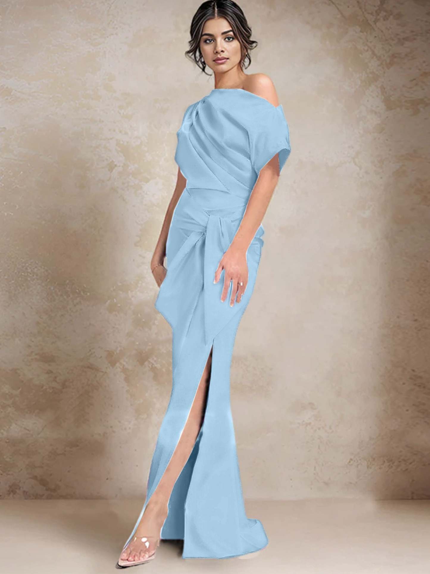 One-Shoulder Mermaid/Trumpet Mother of the Bride Gown with Side Split