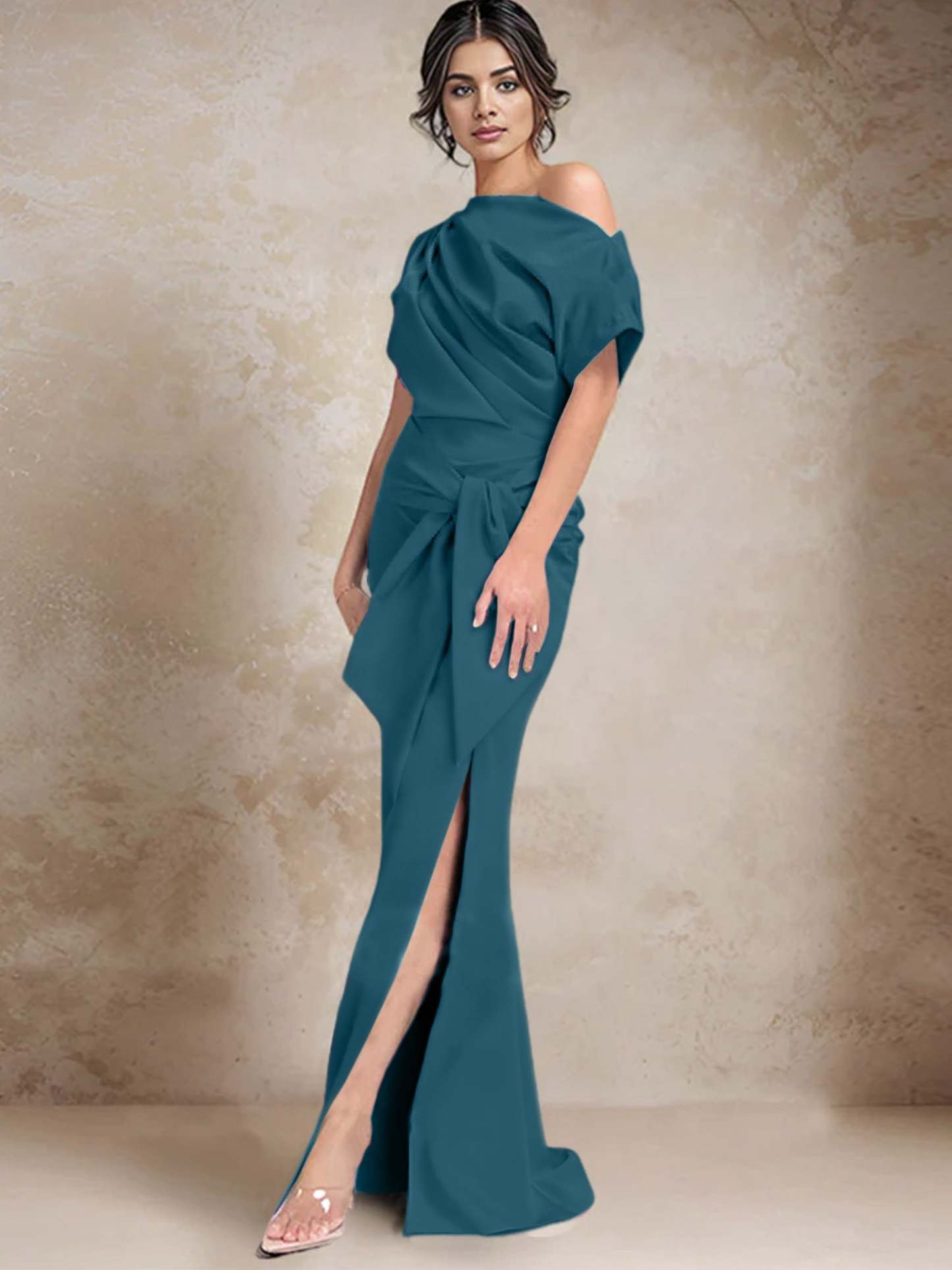 One-Shoulder Mermaid/Trumpet Mother of the Bride Gown with Side Split