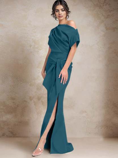 One-Shoulder Mermaid/Trumpet Mother of the Bride Gown with Side Split
