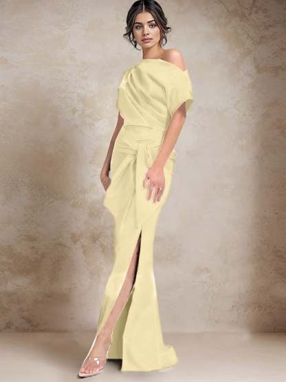 One-Shoulder Mermaid/Trumpet Mother of the Bride Gown with Side Split