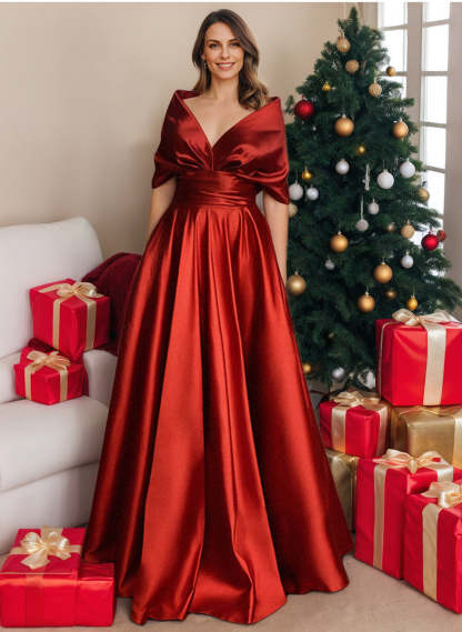 V-Neck A-Line Princess Gown for the Mother of the Bride