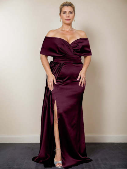 Plus Size Off-the-Shoulder Mother of the Bride Trumpet/Mermaid Dress with Side Split