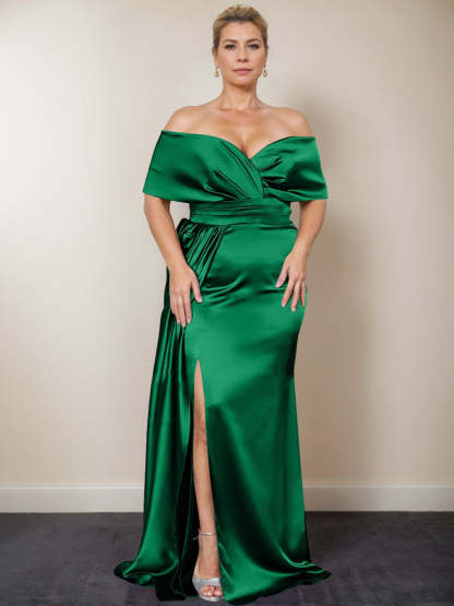 Plus Size Off-the-Shoulder Mother of the Bride Trumpet/Mermaid Dress with Side Split