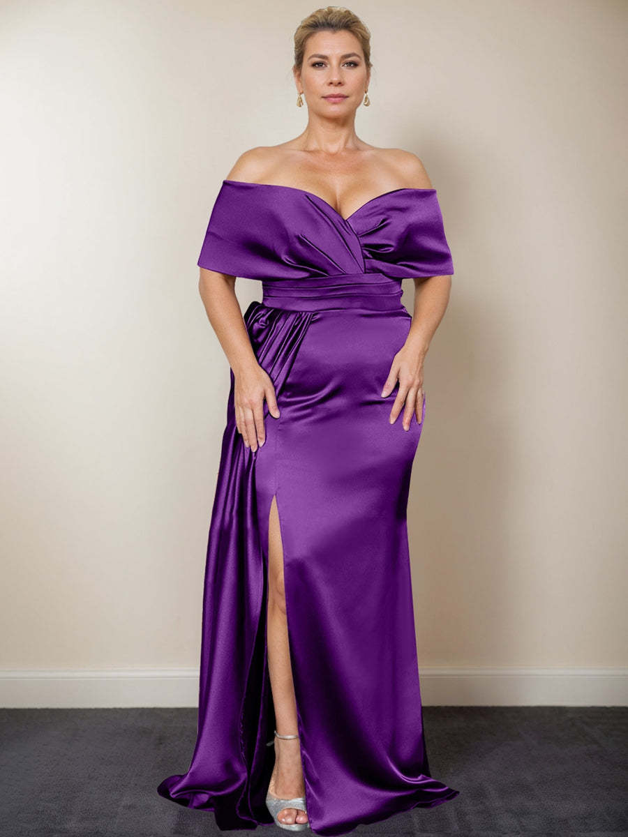 Plus Size Off-the-Shoulder Mother of the Bride Trumpet/Mermaid Dress with Side Split