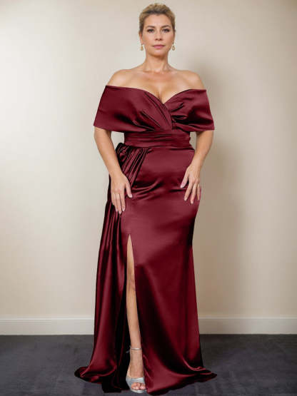 Plus Size Off-the-Shoulder Mother of the Bride Trumpet/Mermaid Dress with Side Split