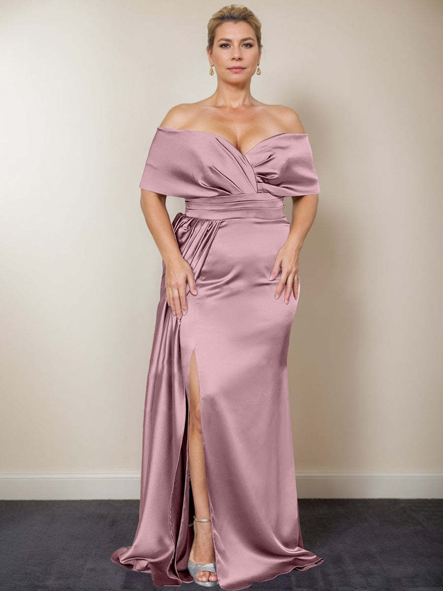 Plus Size Off-the-Shoulder Mother of the Bride Trumpet/Mermaid Dress with Side Split