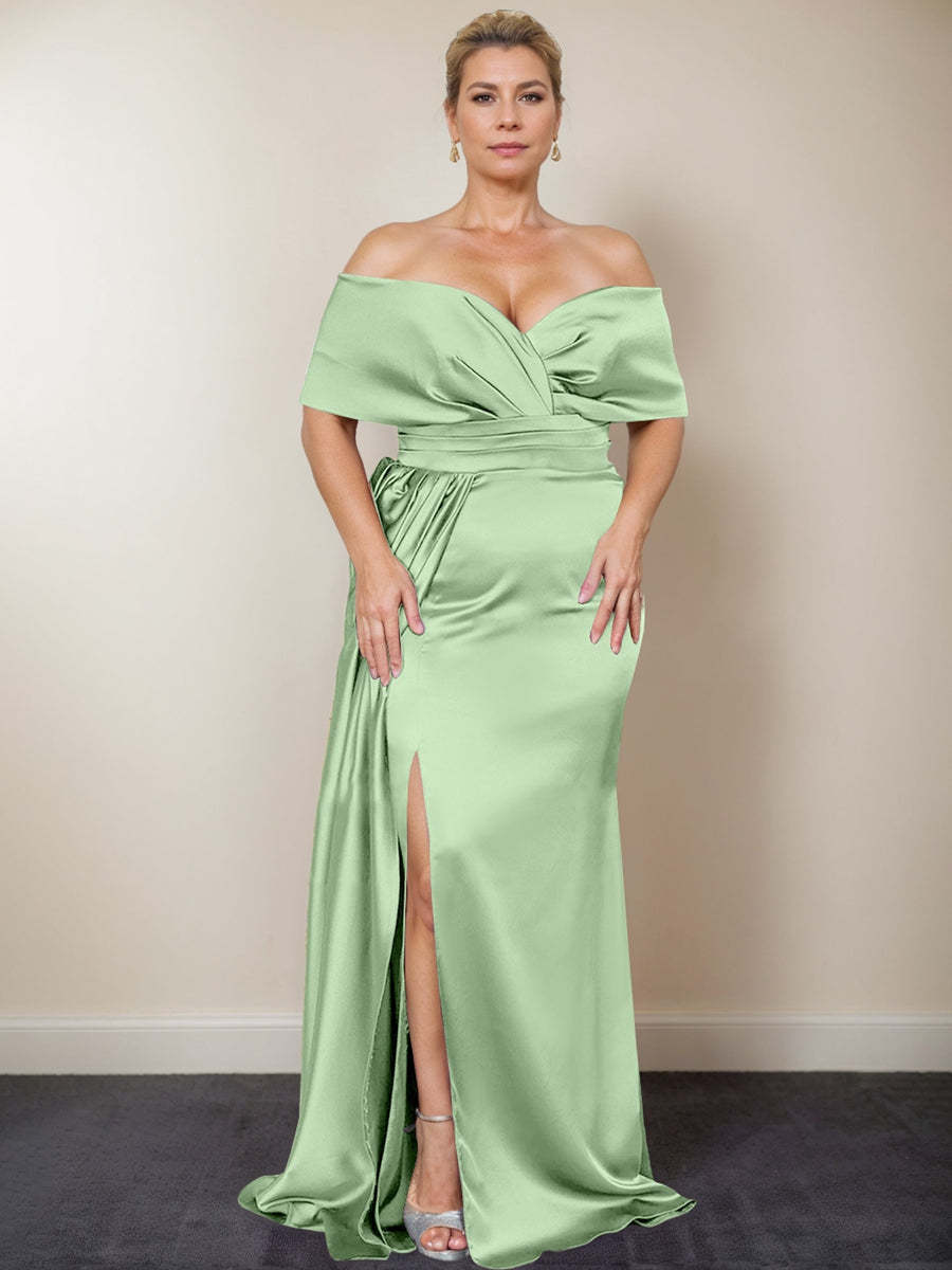 Plus Size Off-the-Shoulder Mother of the Bride Trumpet/Mermaid Dress with Side Split