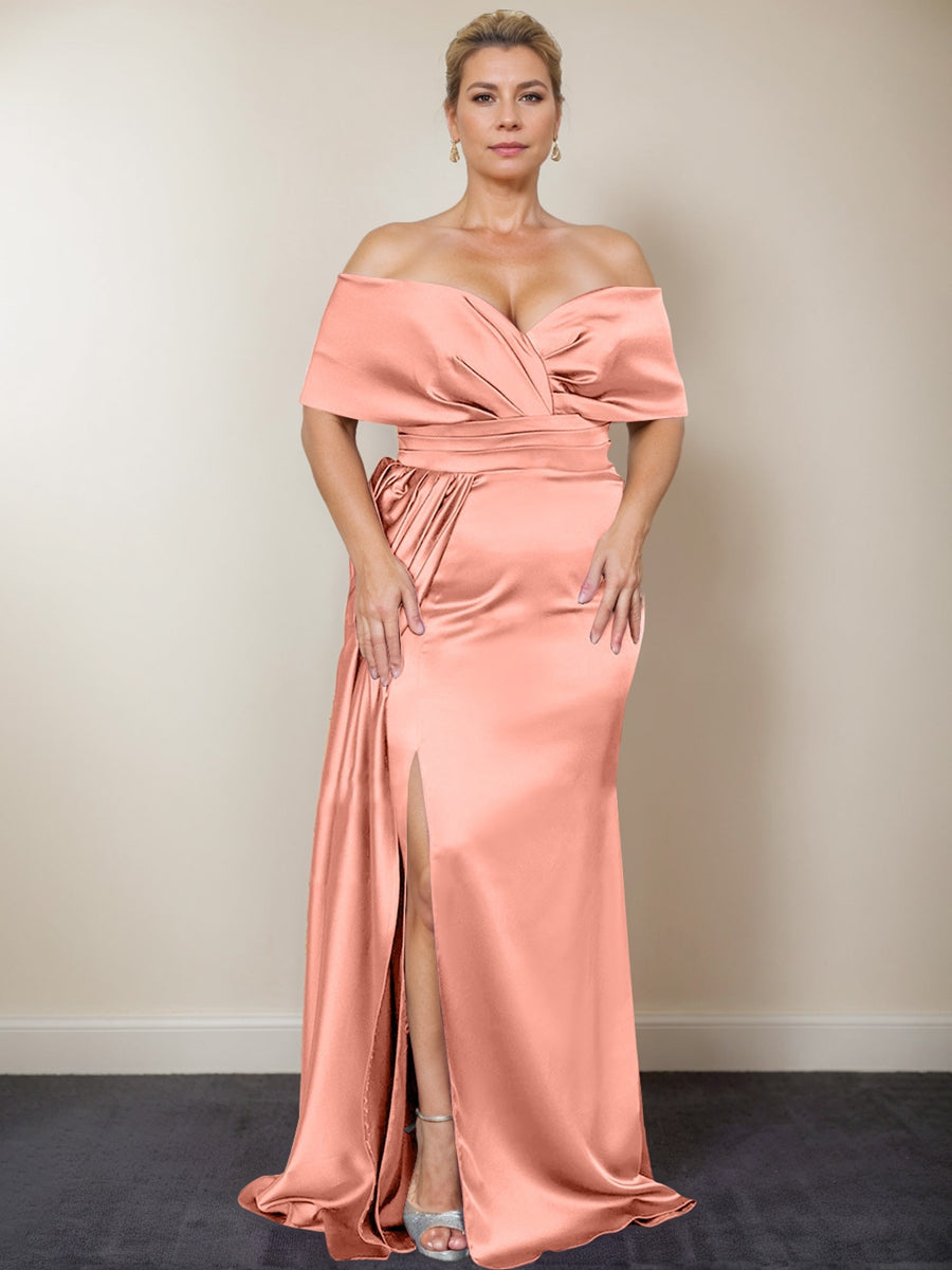 Plus Size Off-the-Shoulder Mother of the Bride Trumpet/Mermaid Dress with Side Split