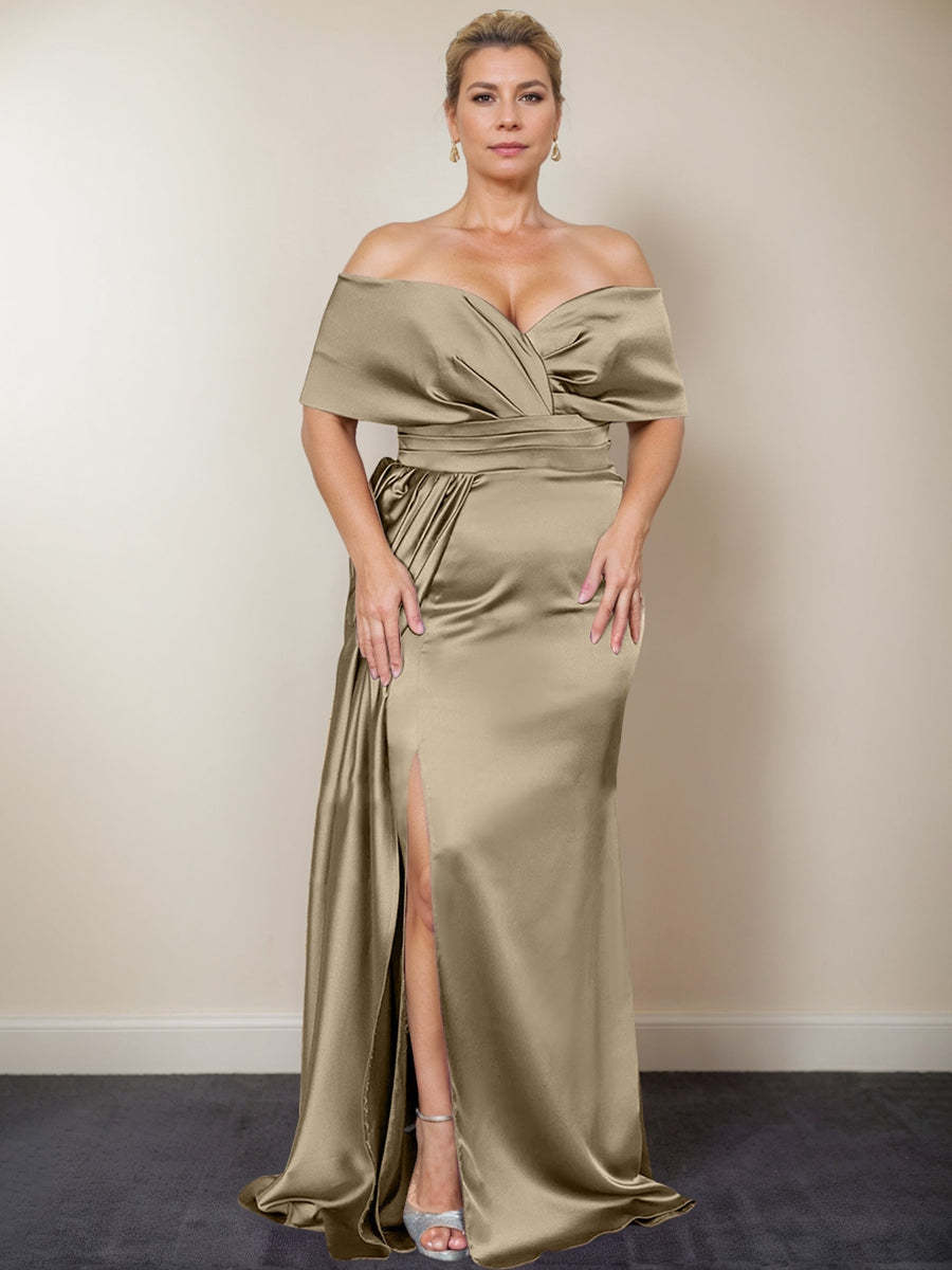 Plus Size Off-the-Shoulder Mother of the Bride Trumpet/Mermaid Dress with Side Split
