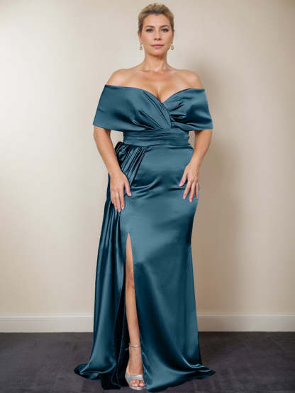 Plus Size Off-the-Shoulder Mother of the Bride Trumpet/Mermaid Dress with Side Split