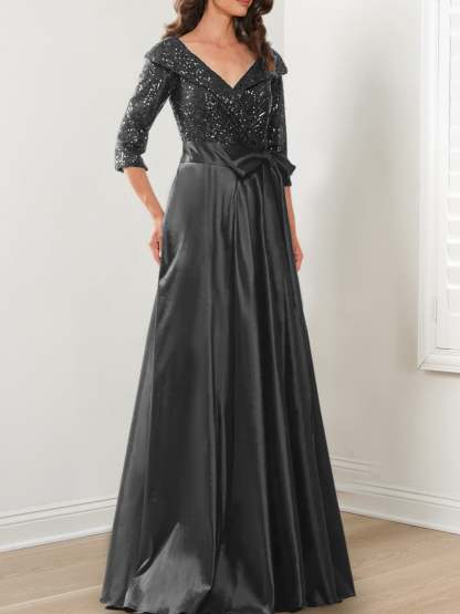 V-Neck A-Line Princess Gown for the Mother of the Bride