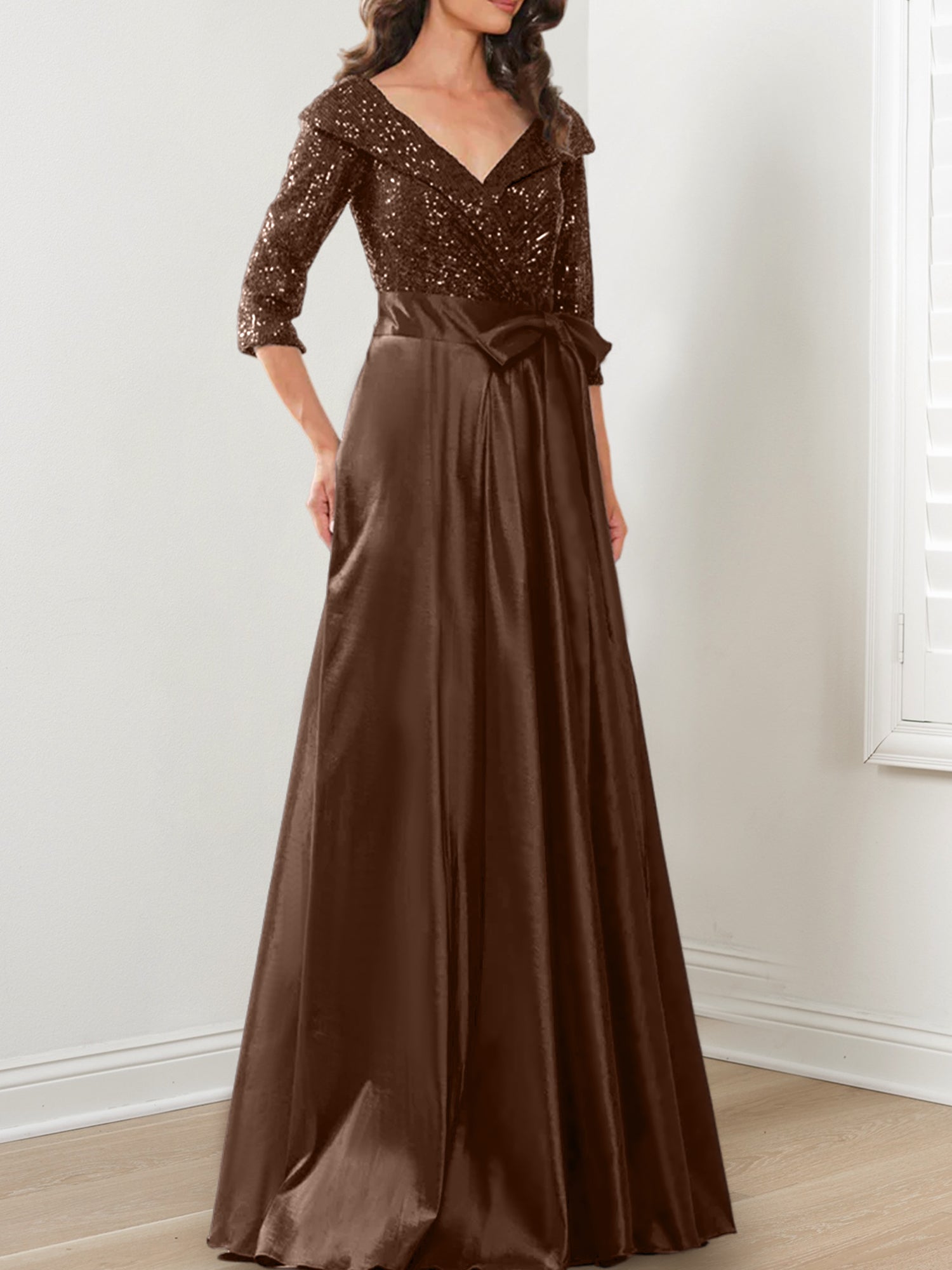 V-Neck A-Line Princess Gown for the Mother of the Bride