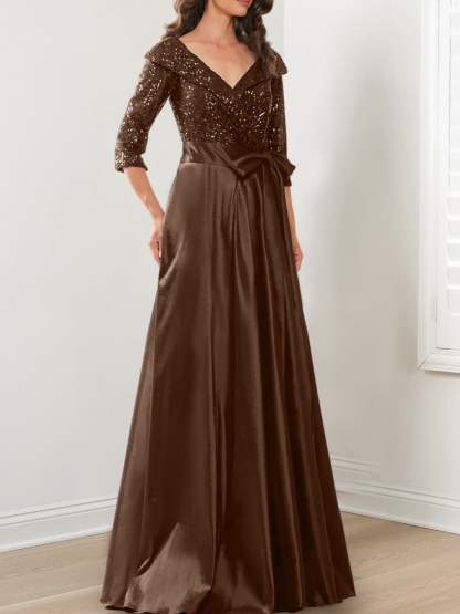V-Neck A-Line Princess Gown for the Mother of the Bride