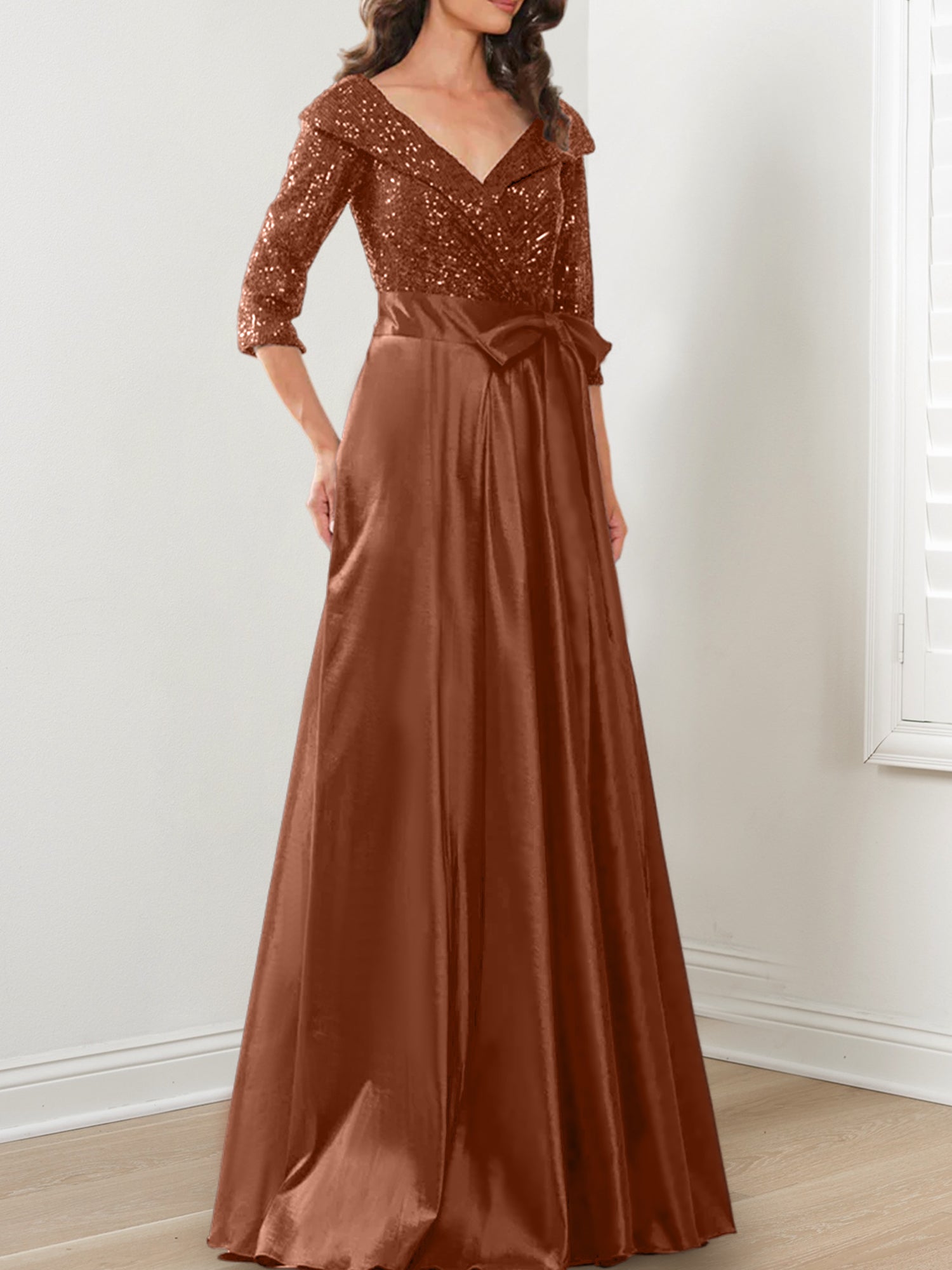 V-Neck A-Line Princess Gown for the Mother of the Bride