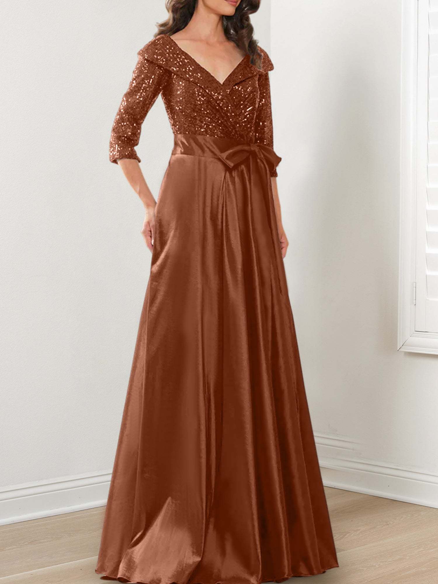 V-Neck A-Line Princess Gown for the Mother of the Bride