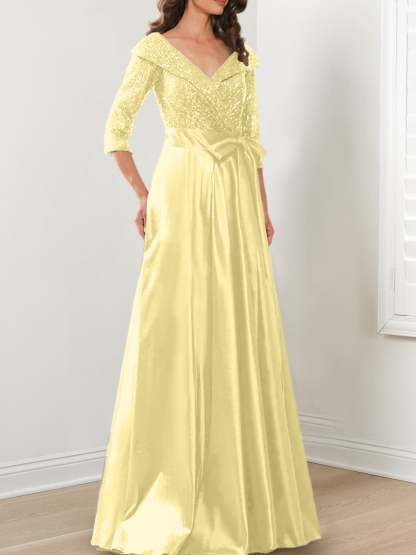V-Neck A-Line Princess Gown for the Mother of the Bride