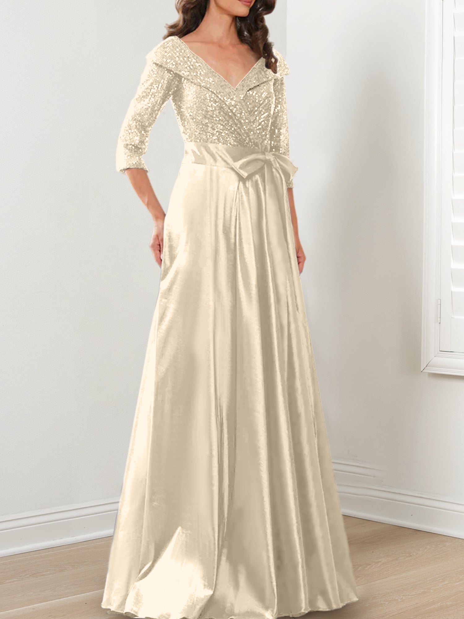 V-Neck A-Line Princess Gown for the Mother of the Bride