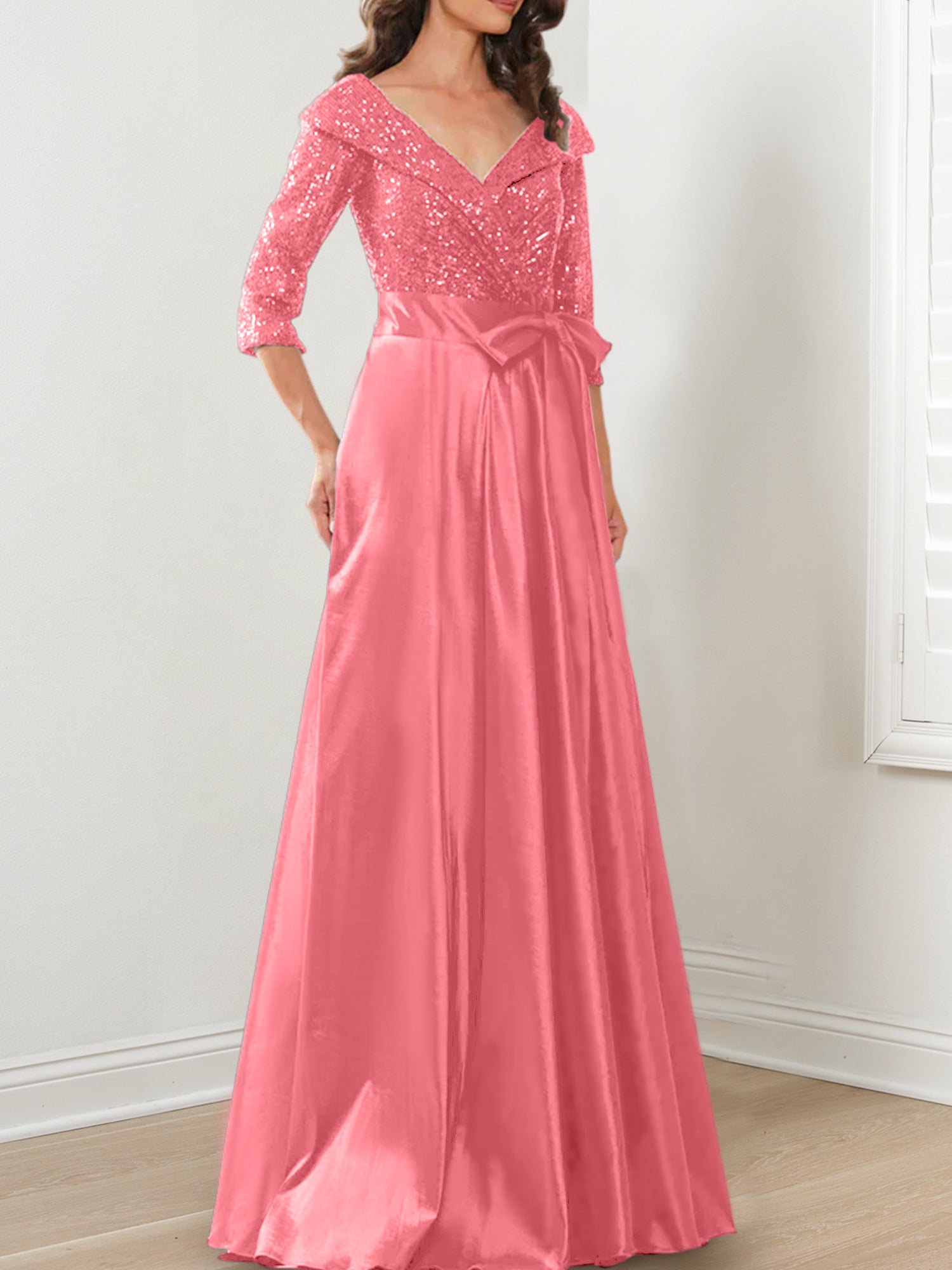V-Neck A-Line Princess Gown for the Mother of the Bride