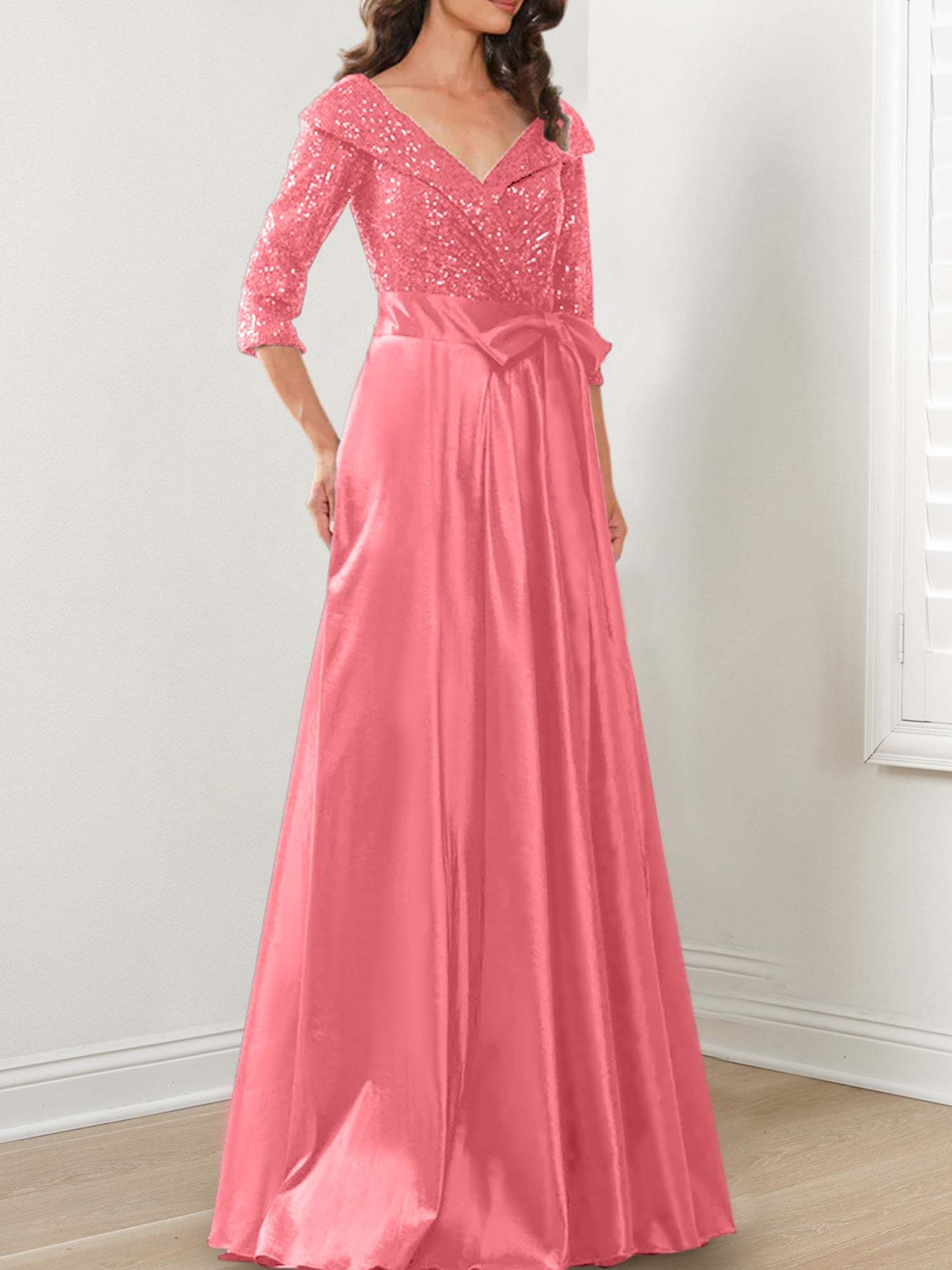 V-Neck A-Line Princess Gown for the Mother of the Bride
