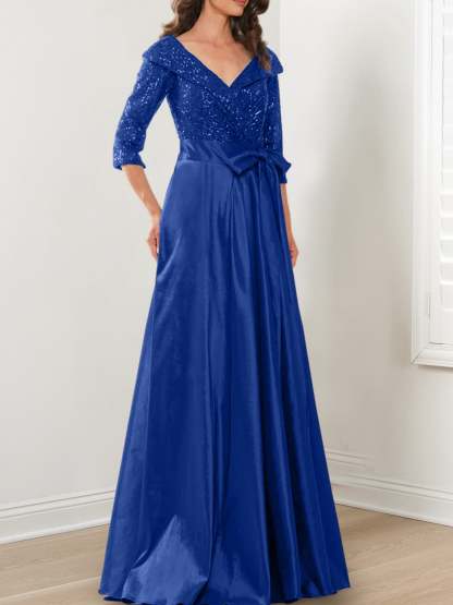 V-Neck A-Line Princess Gown for the Mother of the Bride