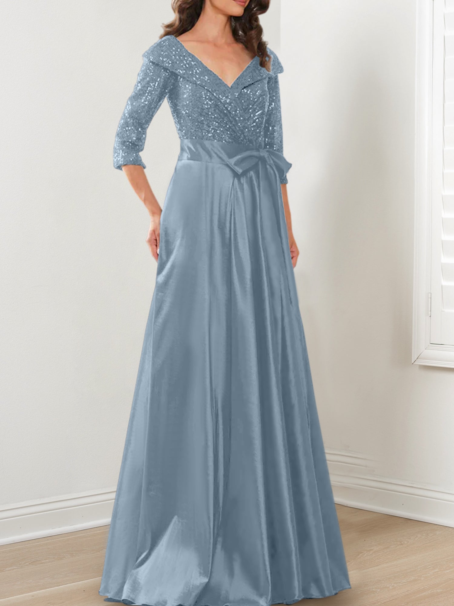 V-Neck A-Line Princess Gown for the Mother of the Bride