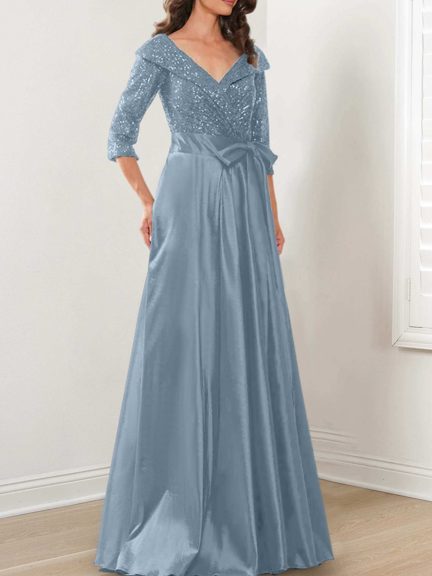 V-Neck A-Line Princess Gown for the Mother of the Bride