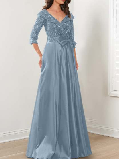 V-Neck A-Line Princess Gown for the Mother of the Bride