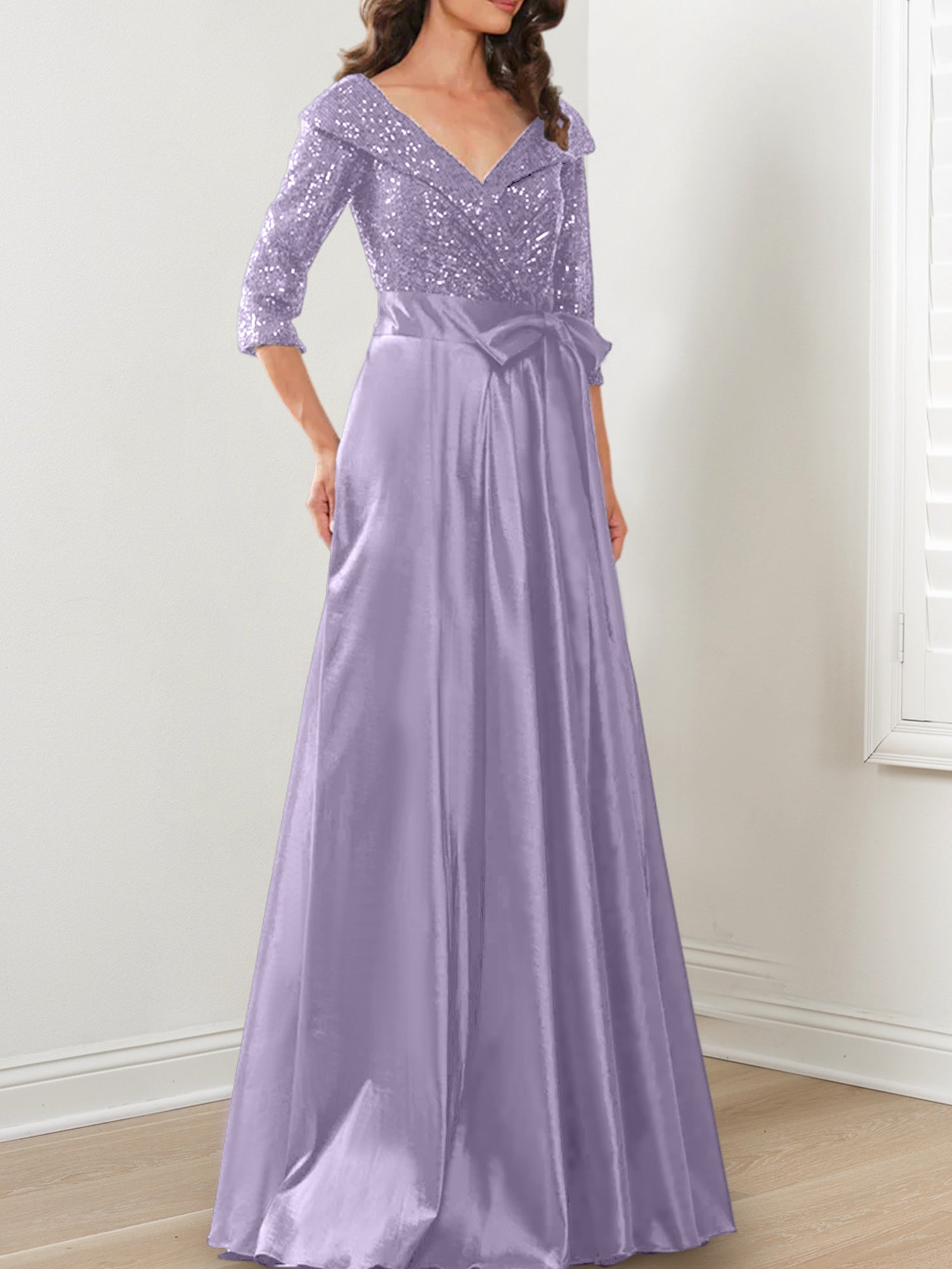 V-Neck A-Line Princess Gown for the Mother of the Bride