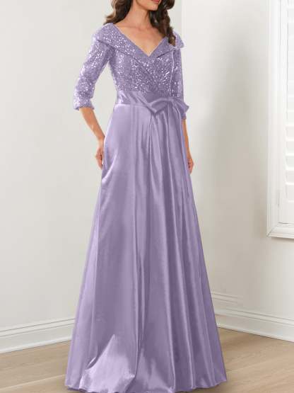 V-Neck A-Line Princess Gown for the Mother of the Bride