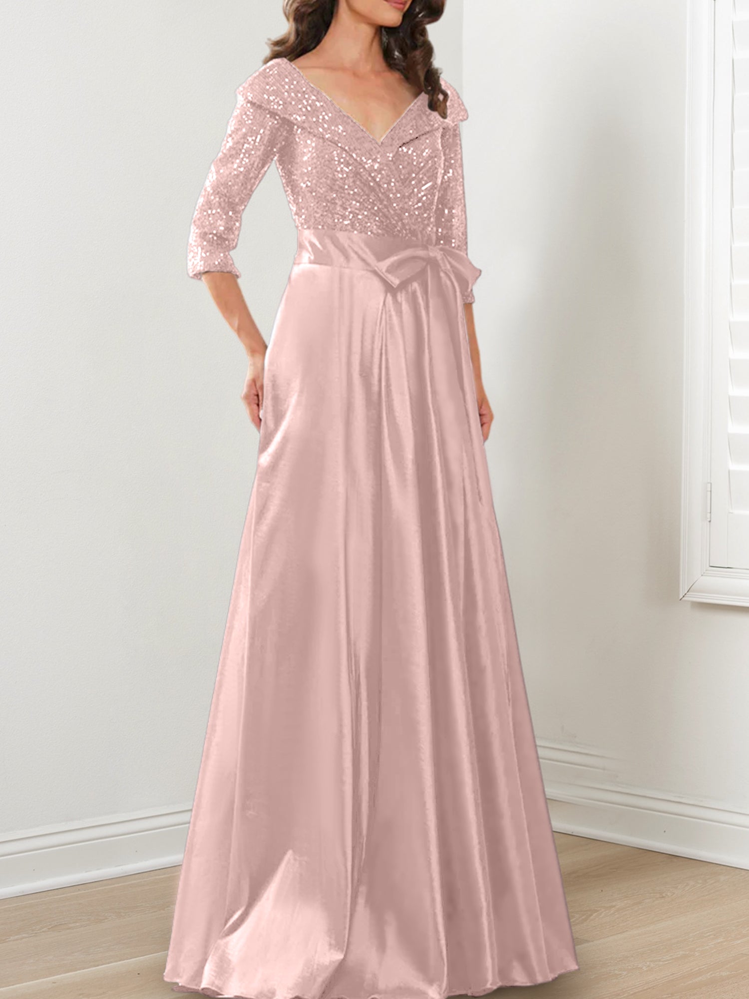 V-Neck A-Line Princess Gown for the Mother of the Bride