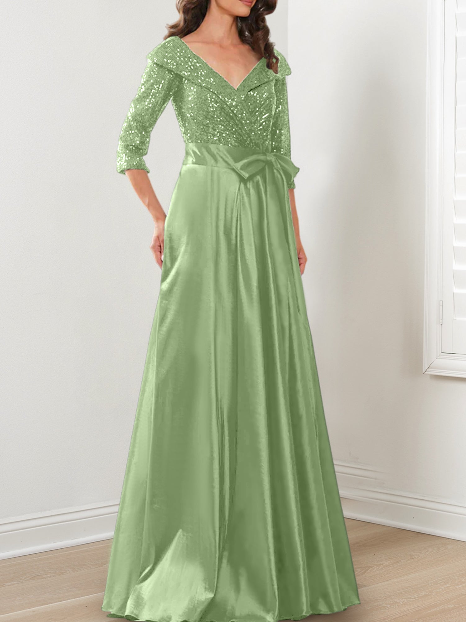 V-Neck A-Line Princess Gown for the Mother of the Bride