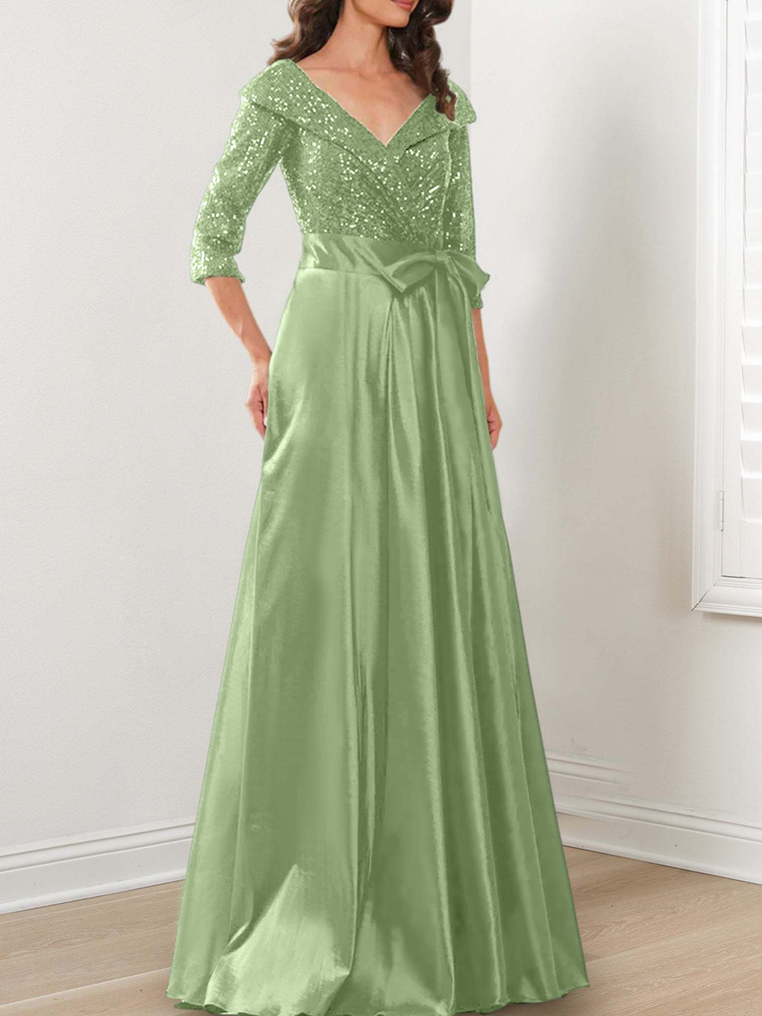 V-Neck A-Line Princess Gown for the Mother of the Bride