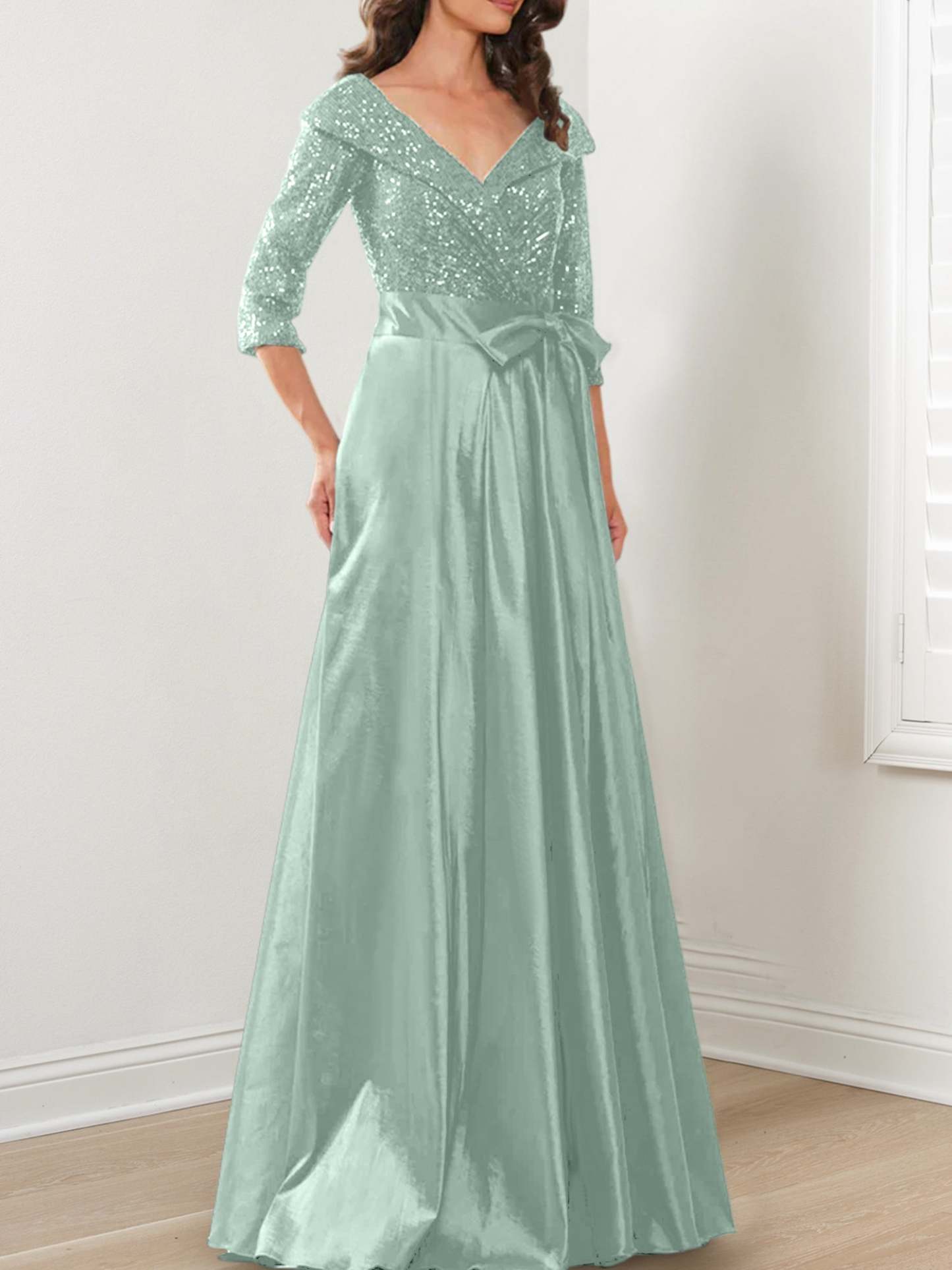 V-Neck A-Line Princess Gown for the Mother of the Bride