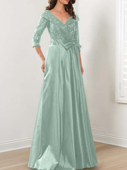 V-Neck A-Line Princess Gown for the Mother of the Bride