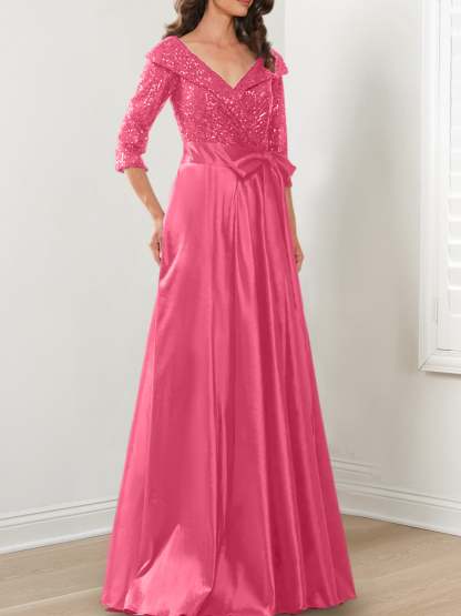 V-Neck A-Line Princess Gown for the Mother of the Bride