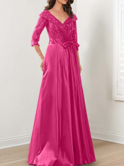 V-Neck A-Line Princess Gown for the Mother of the Bride