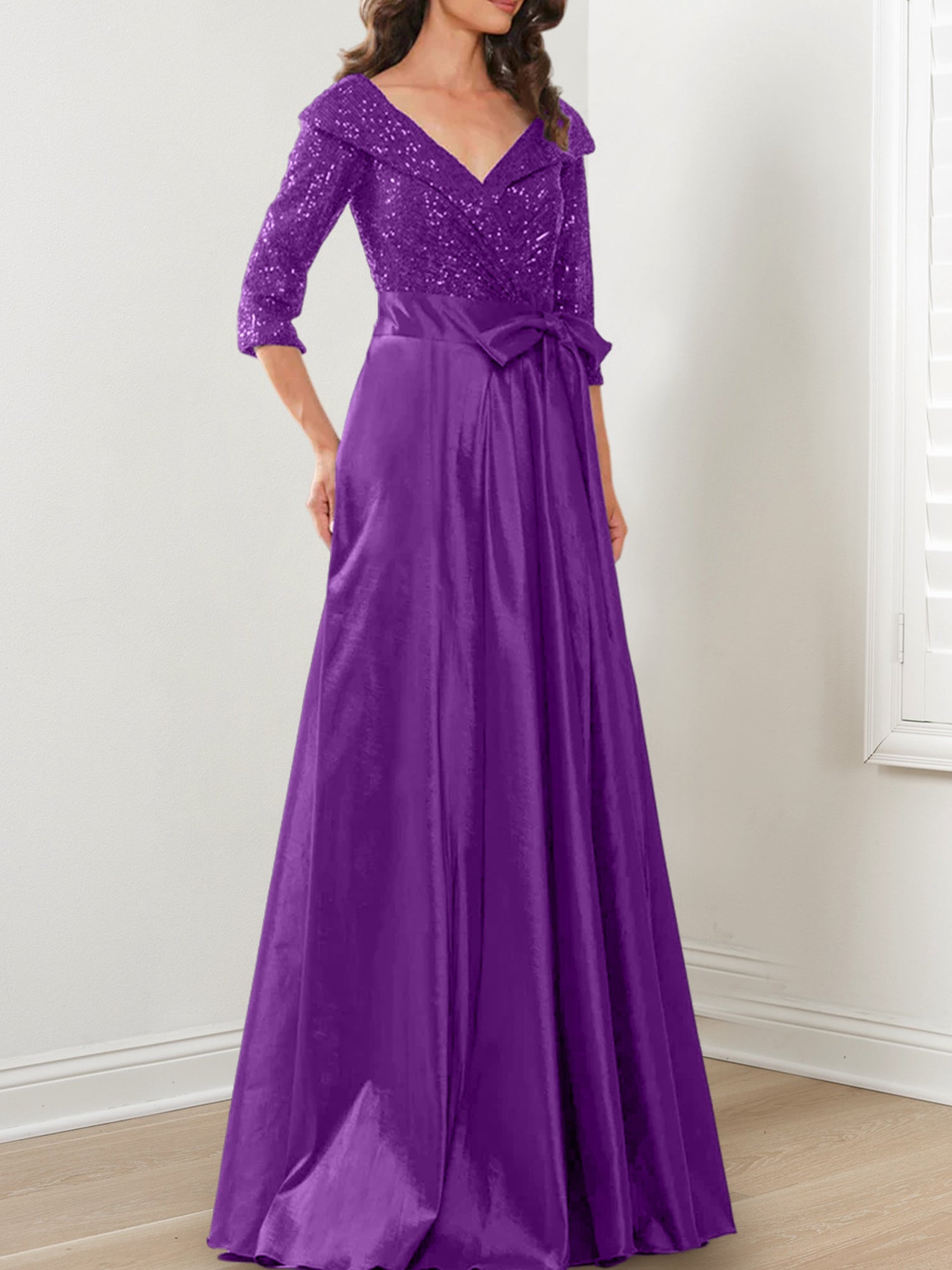 V-Neck A-Line Princess Gown for the Mother of the Bride