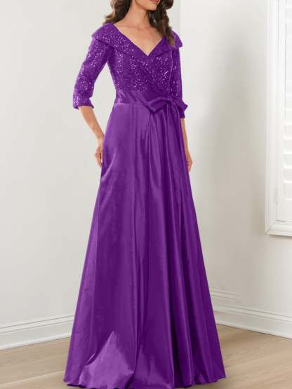 V-Neck A-Line Princess Gown for the Mother of the Bride
