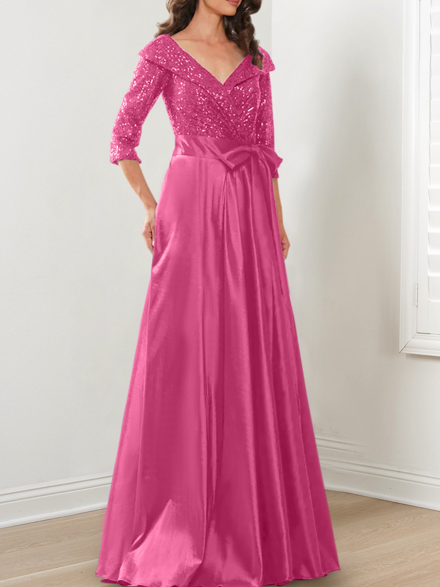 V-Neck A-Line Princess Gown for the Mother of the Bride