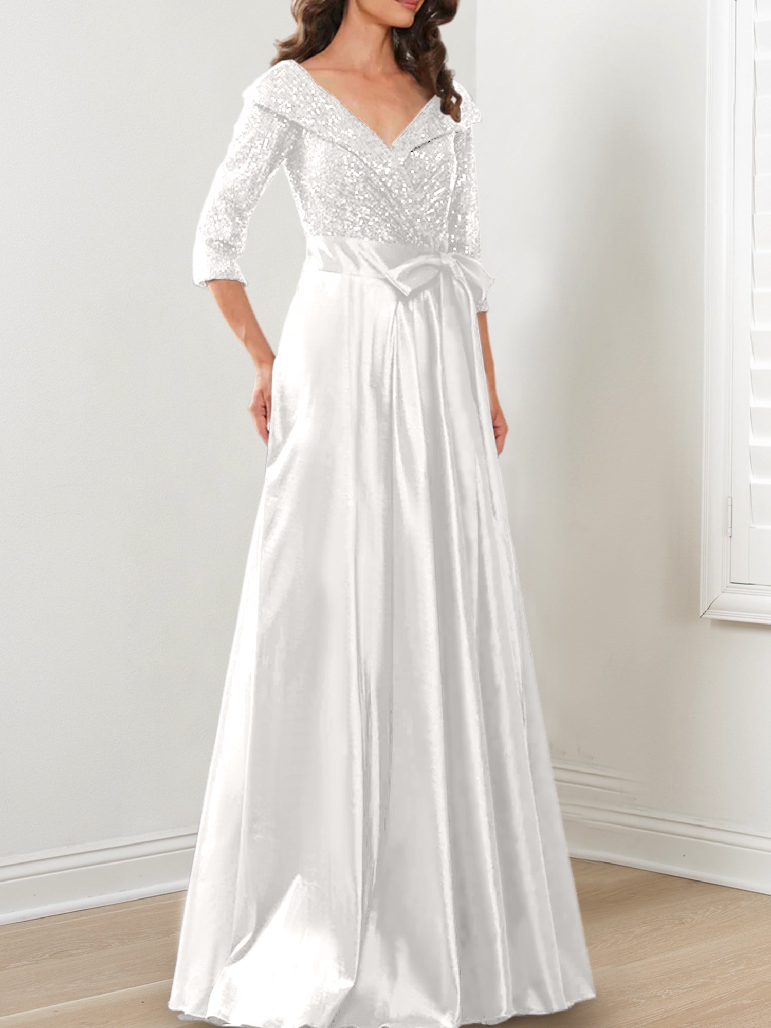 V-Neck A-Line Princess Gown for the Mother of the Bride