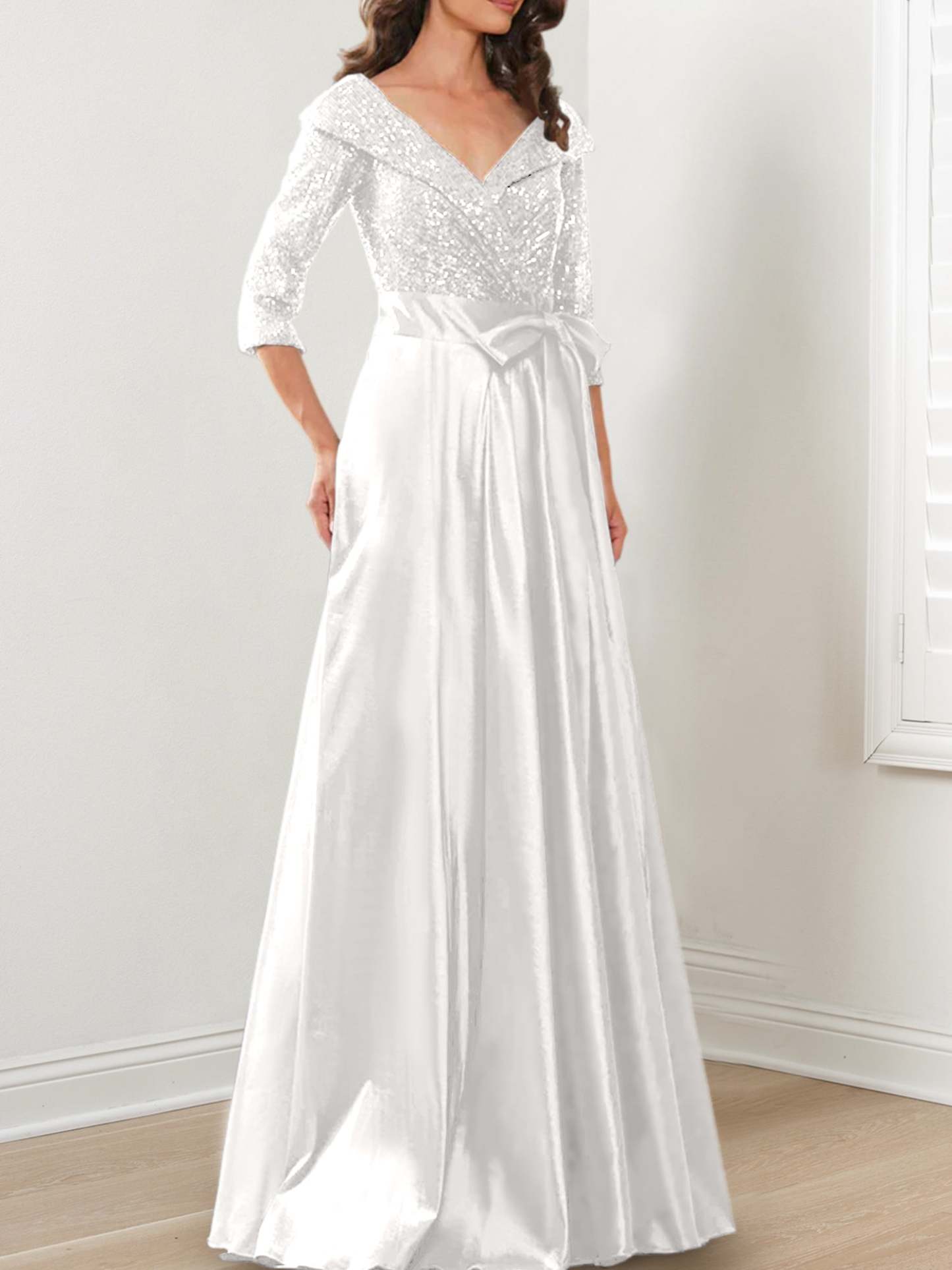V-Neck A-Line Princess Gown for the Mother of the Bride
