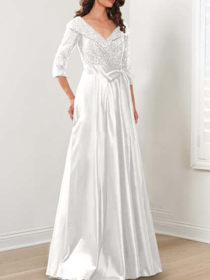 V-Neck A-Line Princess Gown for the Mother of the Bride