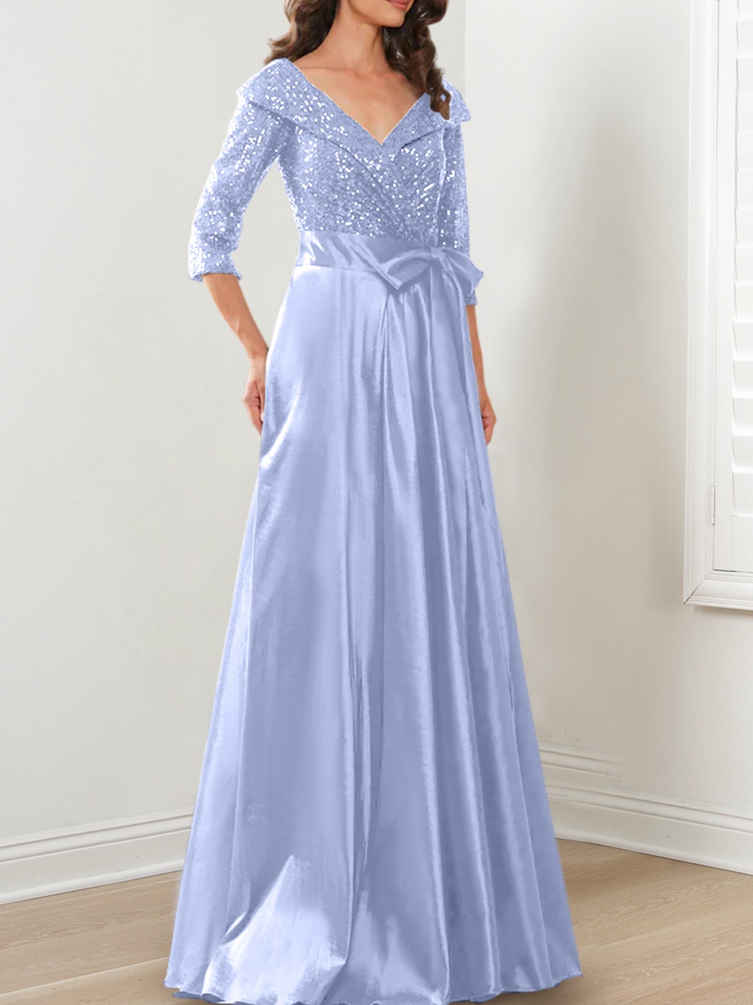 V-Neck A-Line Princess Gown for the Mother of the Bride
