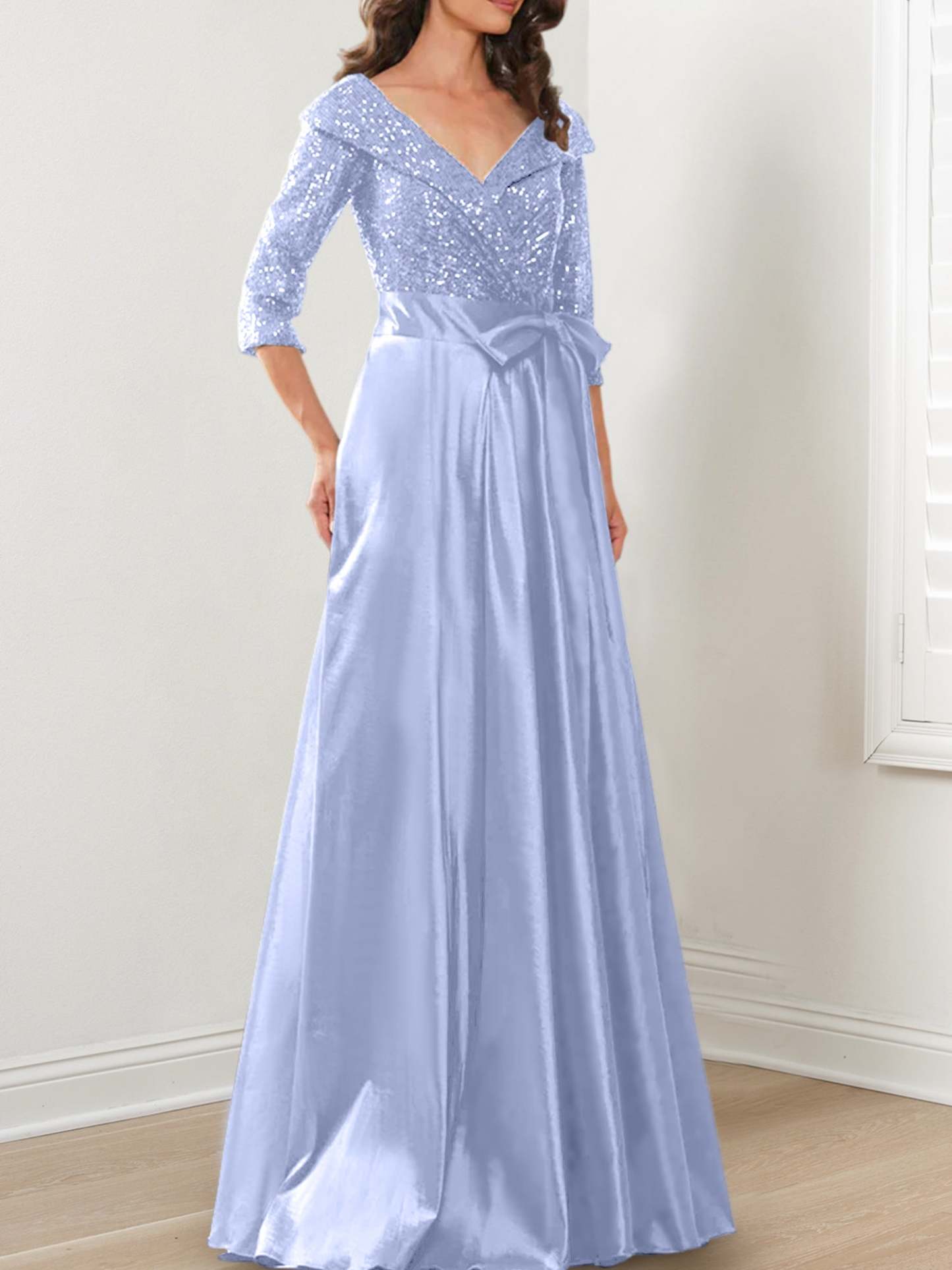 V-Neck A-Line Princess Gown for the Mother of the Bride