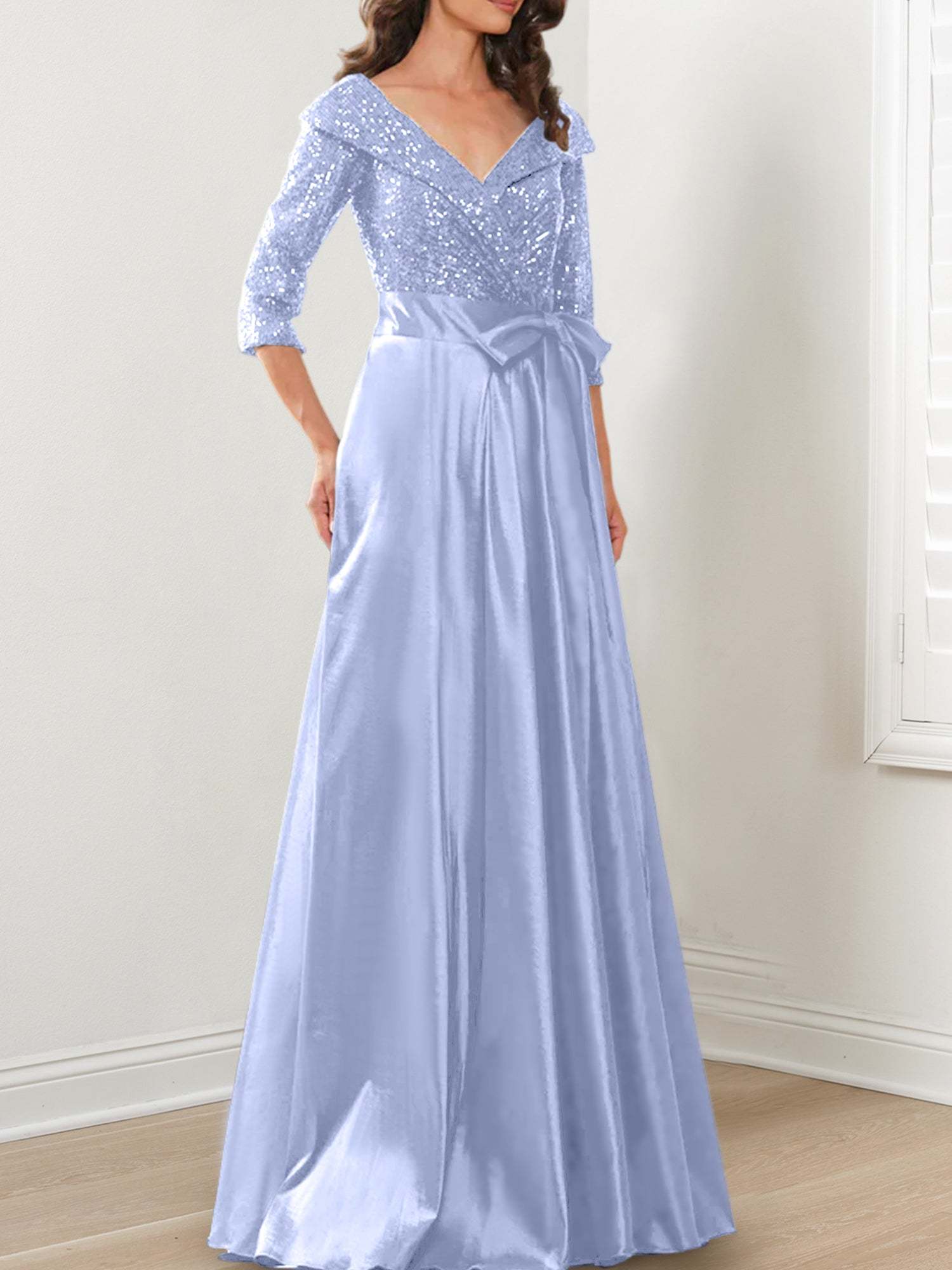 V-Neck A-Line Princess Gown for the Mother of the Bride