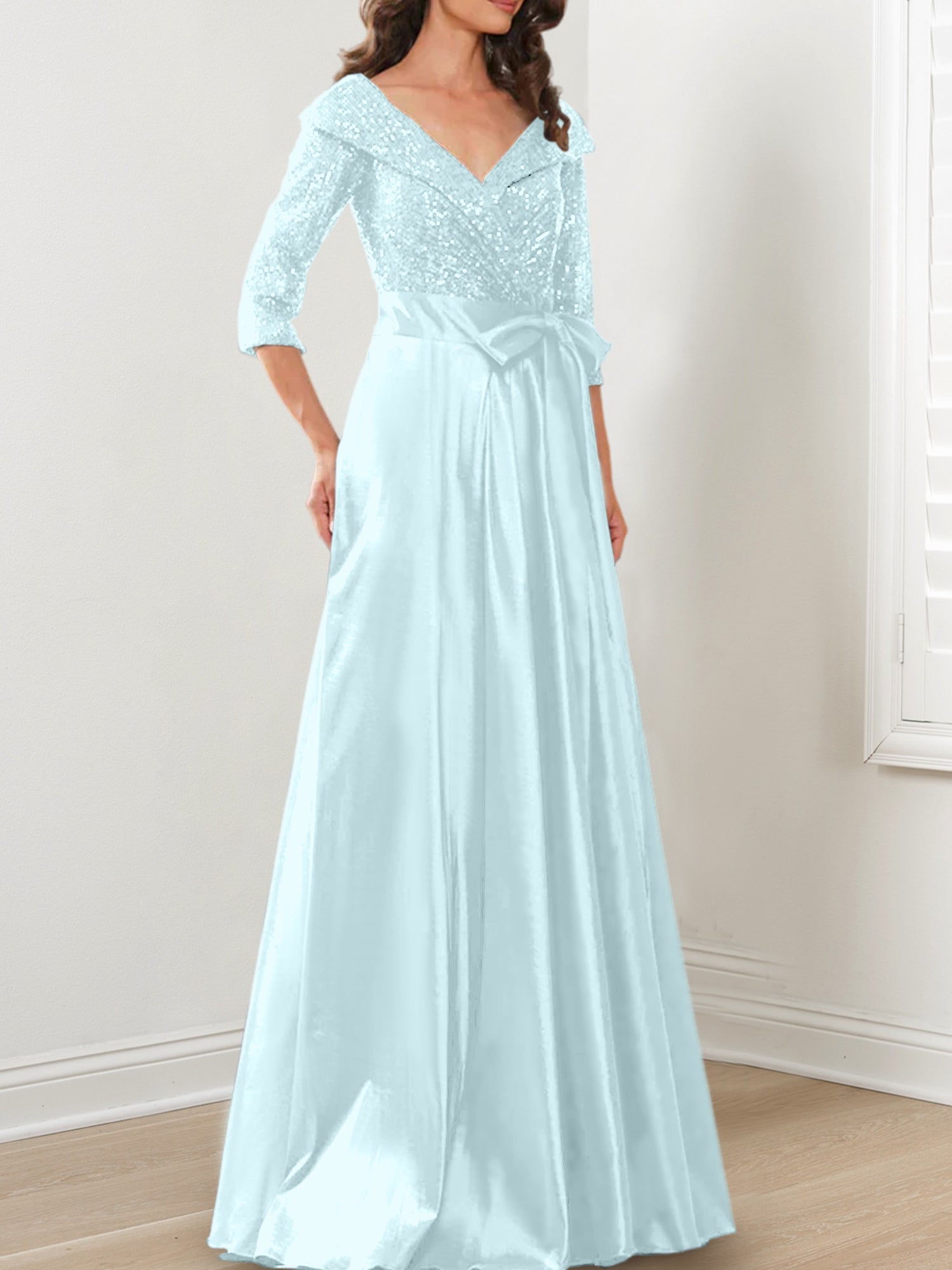 V-Neck A-Line Princess Gown for the Mother of the Bride